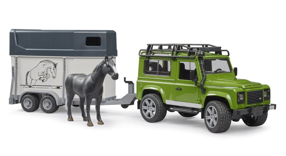 Bruder 02592 1/16 Land Rover Defender Station Wagon with Horse Trailer &amp; 1 Horse