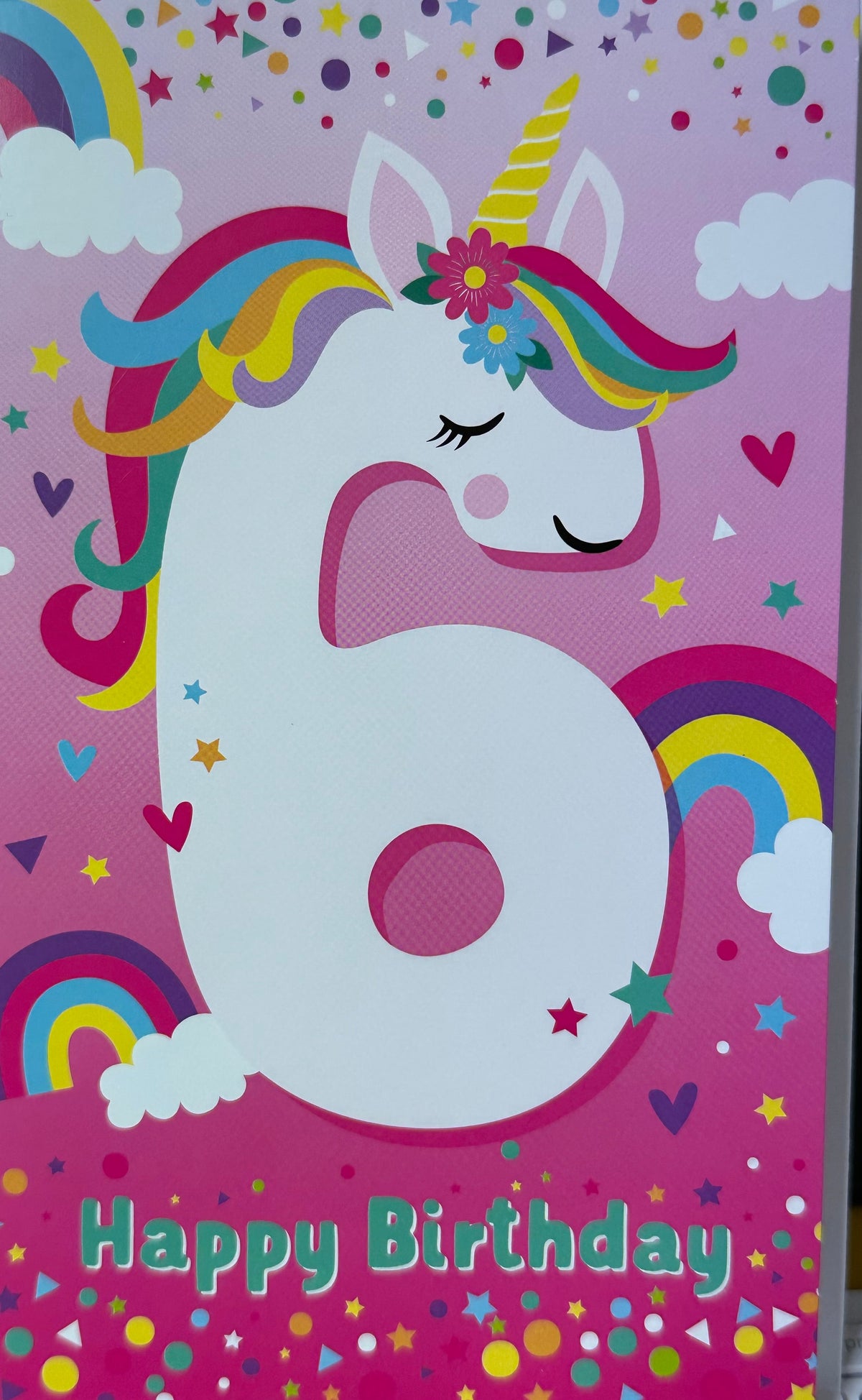 Birthday Card Age 6 Rainbow Unicorn