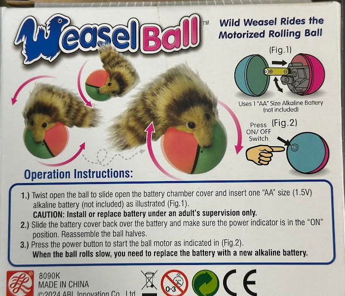 Crazy Weasel Ball Asstd Cols - Req 1 AA Battery