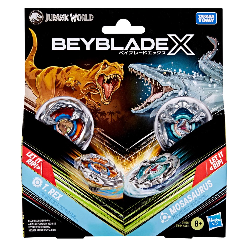 Beyblade X Jurassic World T-Rex vs Mosasaurus