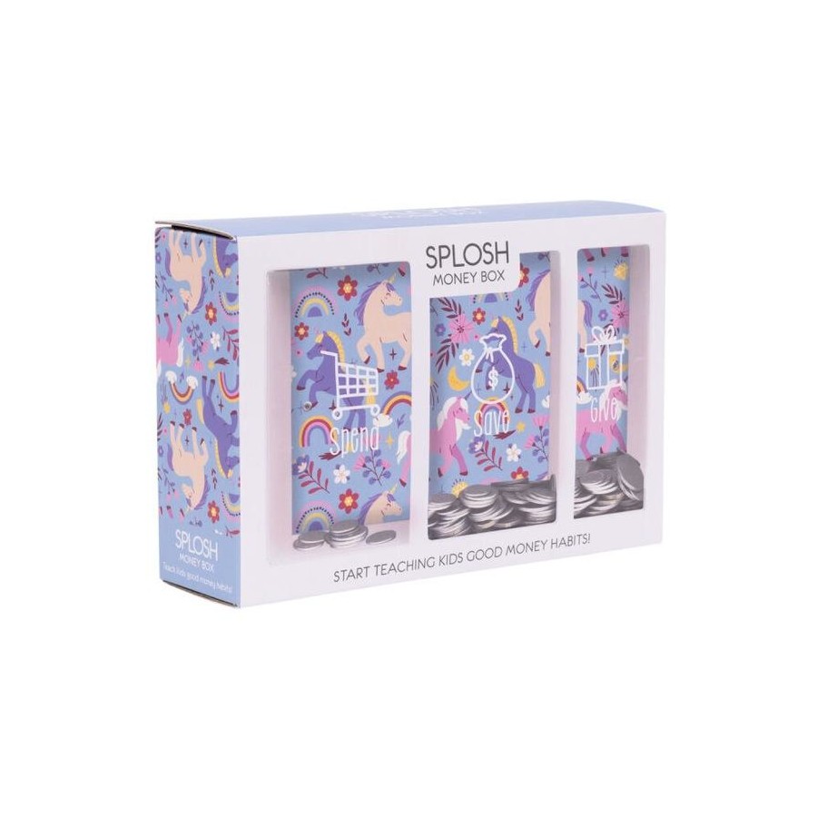 Splosh Wooden Money Box Unicorn Design Large Spend, Save, Give