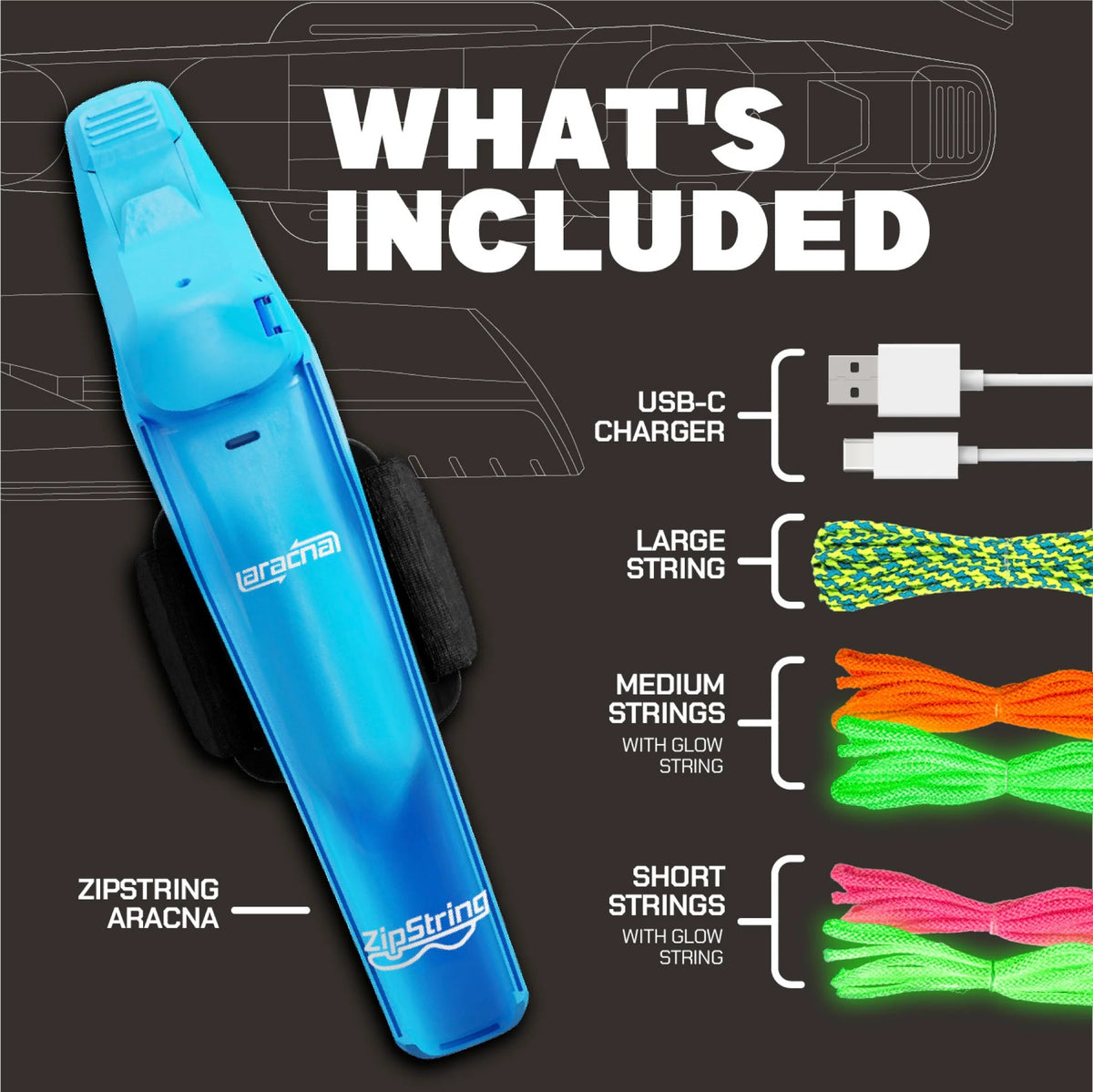 Zip String Aracna Glow in the Dark Web Shooter USB-C Rechargable