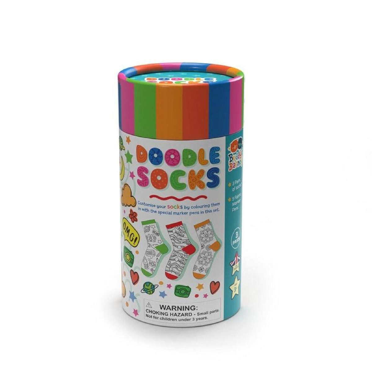 Buddy &amp; Barney 3pairs Doodle Socks - Colour Your Own Socks In Tube