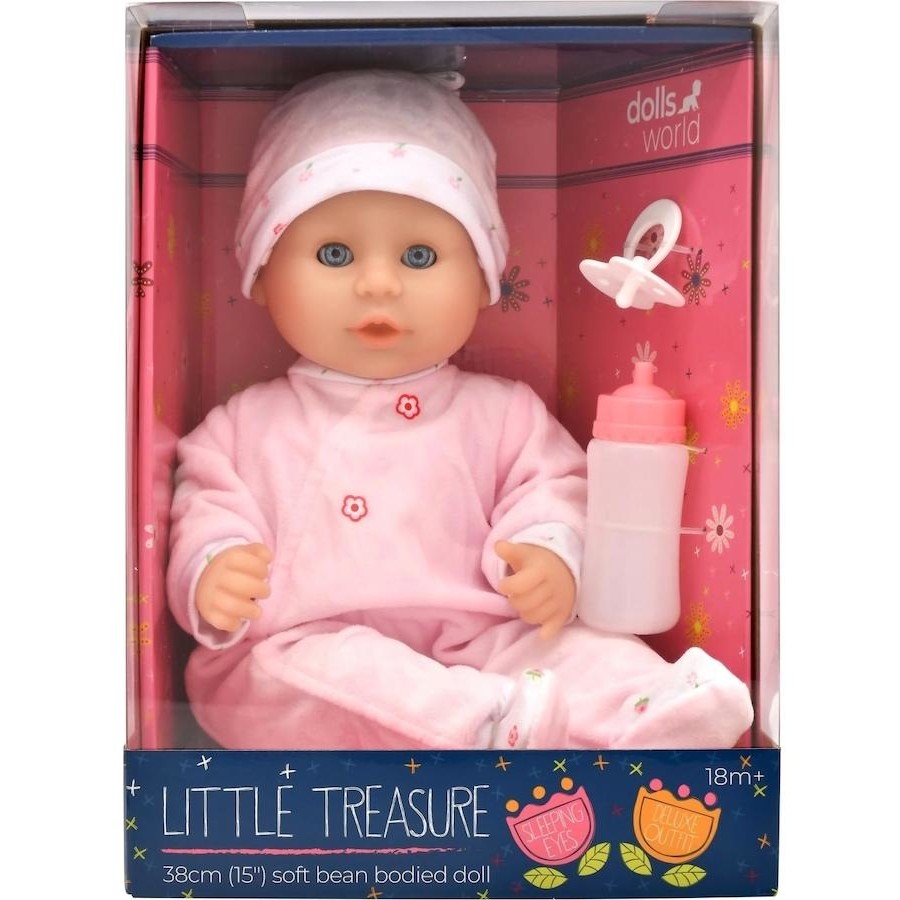 Dolls World Little Treasure 38cm (15") Soft Bean Bodied Doll Pink Outfit