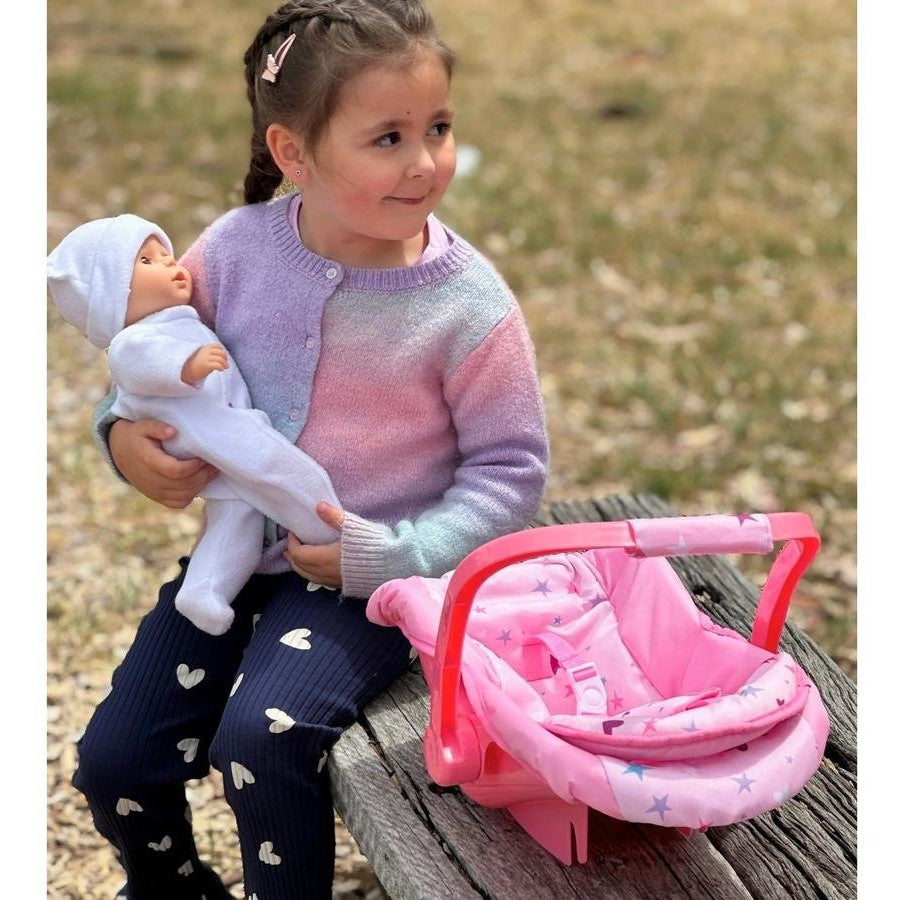 Playworld Pink Star Design Dolls Car Seat Carrier