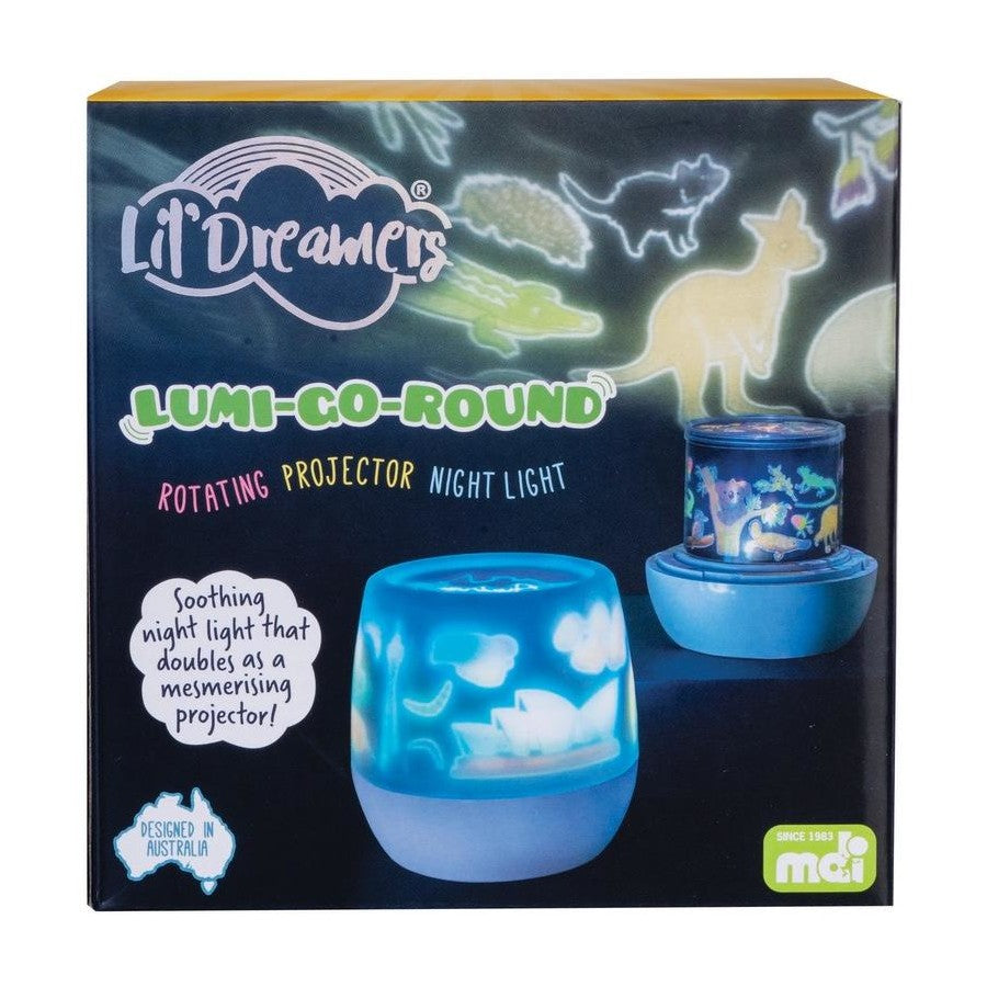 Lil Dreamers Lumi Go Round Rotating LED Projector Night Light Australiana USB or req 3 x AA batteries