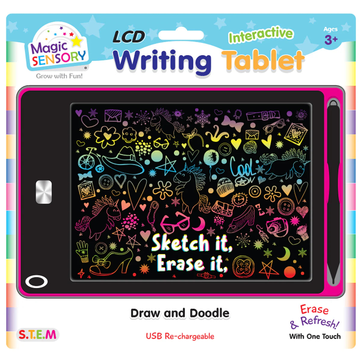 Magic Sensory LCD Interactive Writing Tablet USB Re-chargeable Draw & Doodle Pink