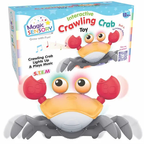 Magic Sensory Interactive Crawling Crab Toy Orange USB Charger Lights &amp; Sounds