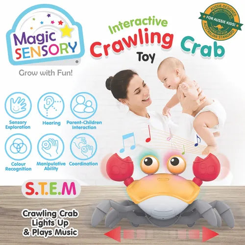 Magic Sensory Interactive Crawling Crab Toy Orange USB Charger Lights &amp; Sounds