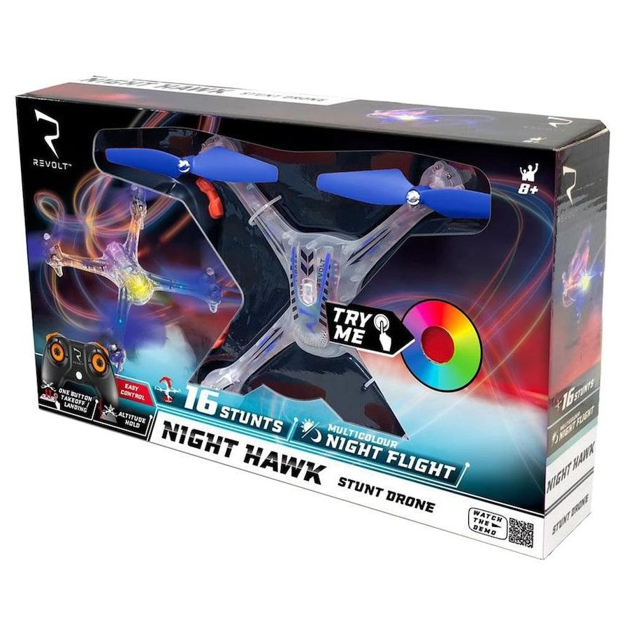 Revolt R/C Night Hawk Stunt Drone requires 4 x AAA batteries