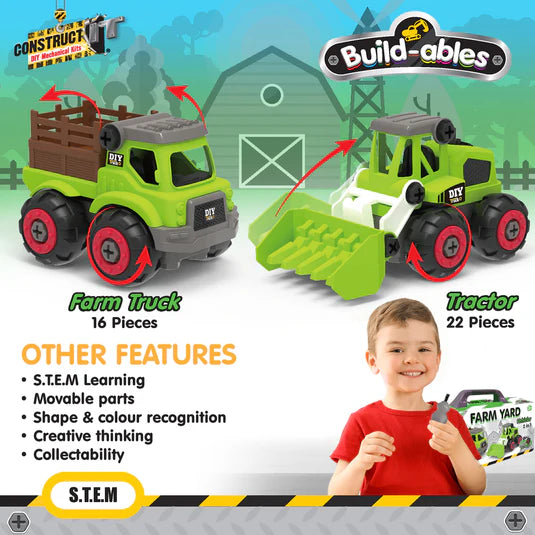 Construct It Build-ables Farm Yard Vehicles 2 in 1 38pc