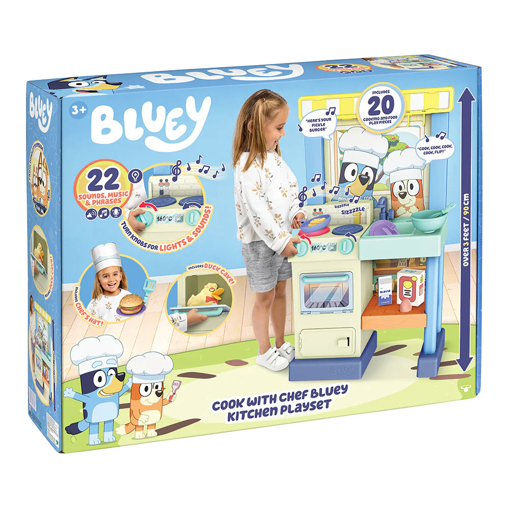 Bluey Deluxe Cook with Chef Bluey Kitchen Playset Req 3 AAA Batteries