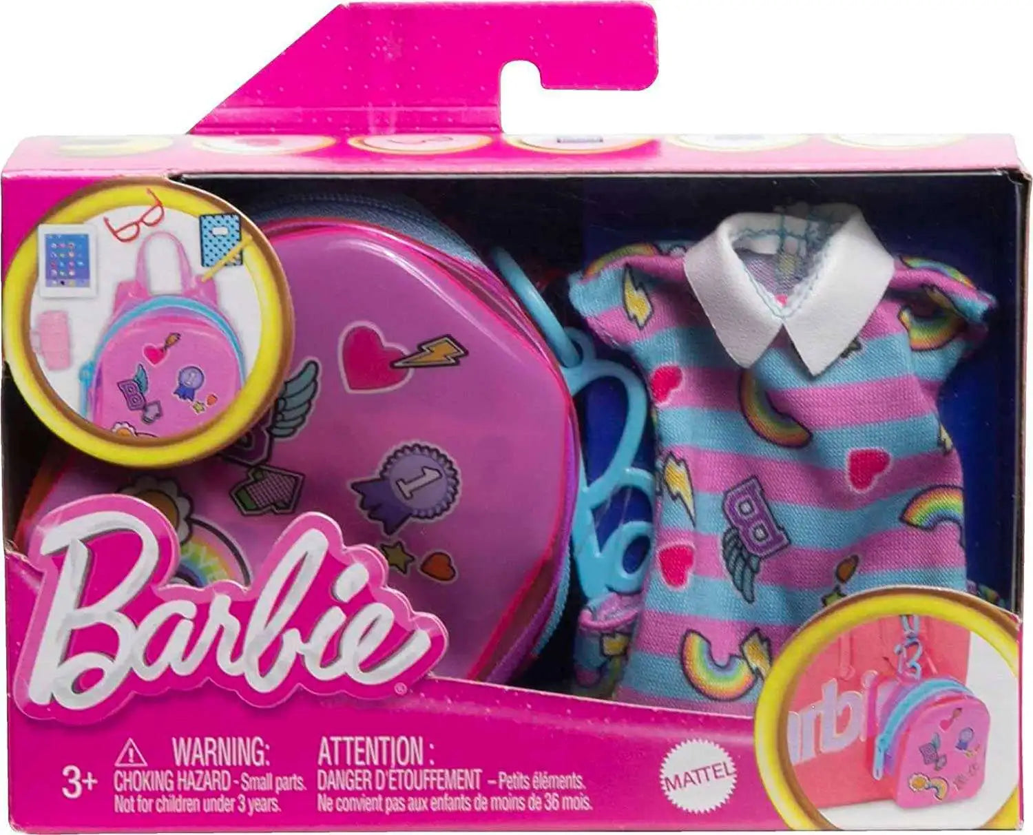 Barbie Fashion Bag and Accessories Pink Backpack Dress with Pink Blue Stripes