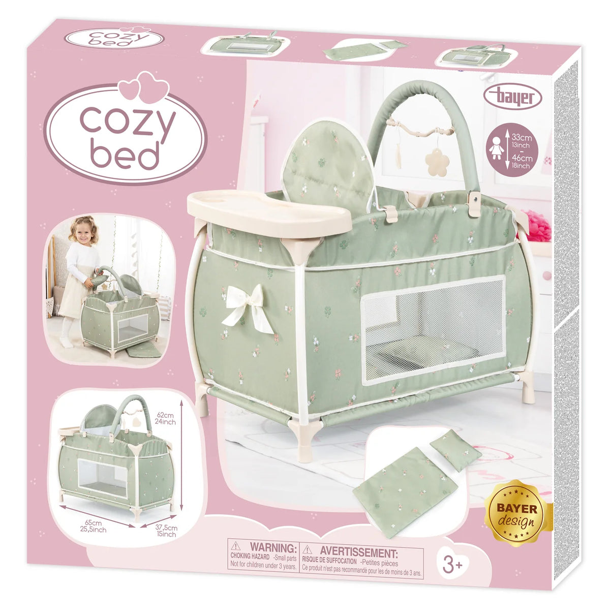 Bayer Doll Multi Bed Doll Cot &amp; Integrated High Chair - Soft Sage Green