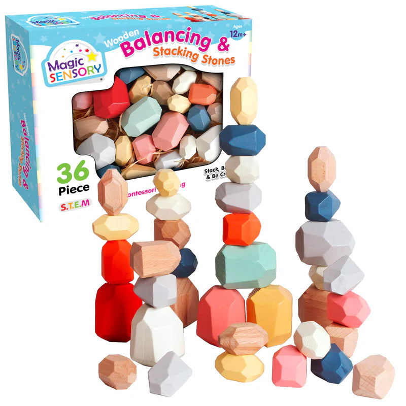 Magic Sensory Wooden Balancing &amp; Stacking Stones 36pc Set