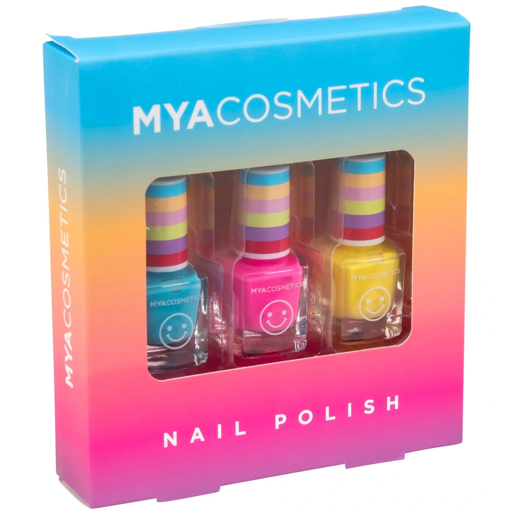 MYA Cosmetics Nail Polish 3 Pack - Blue, Pink, Yellow
