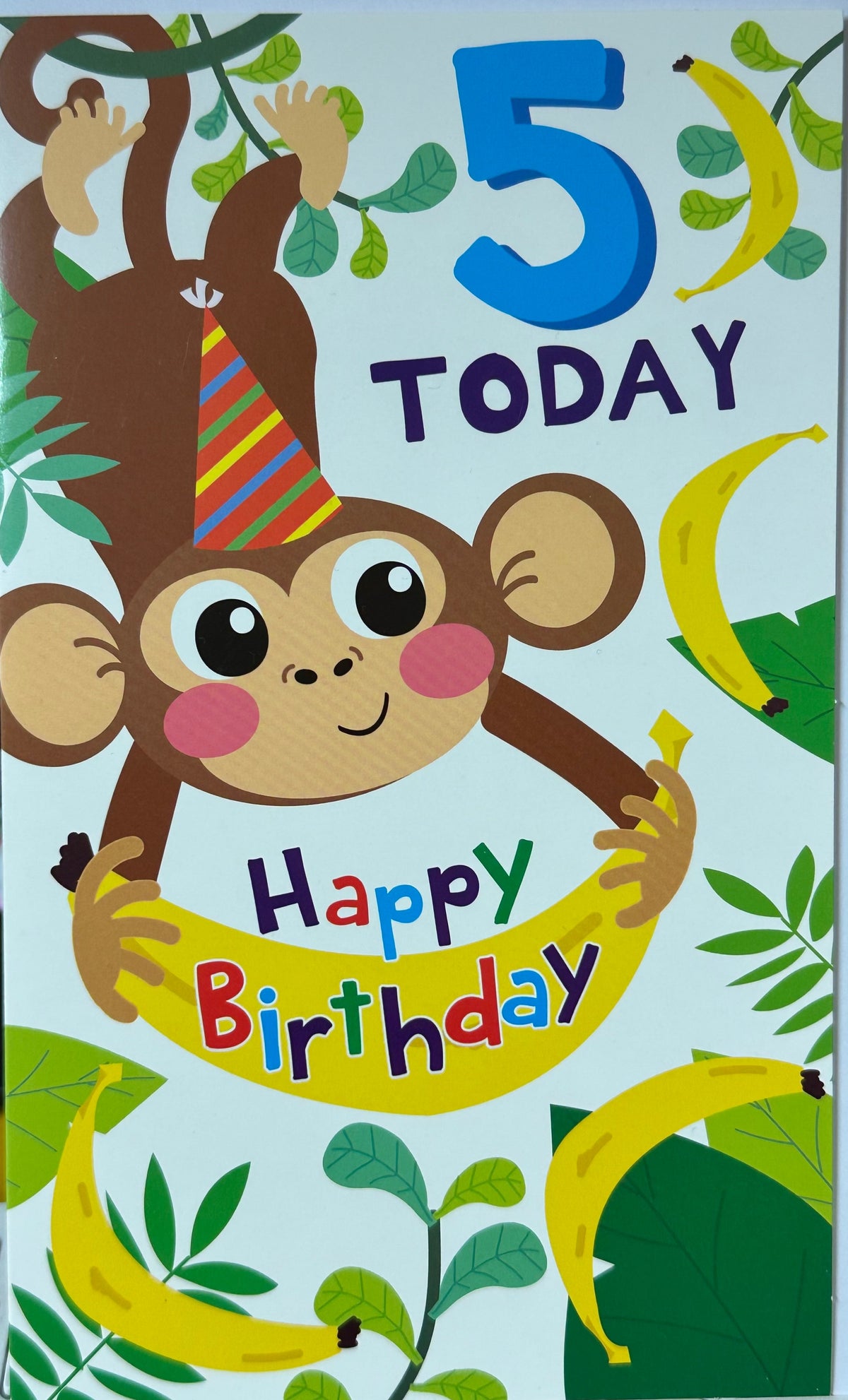 Birthday Card Age 5 Boy Hanging Monkey
