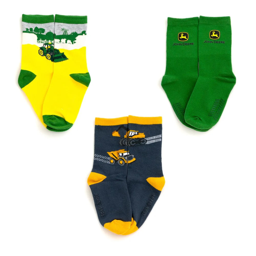John Deere 3pk Crew Socks 2T-4T Size 7-10