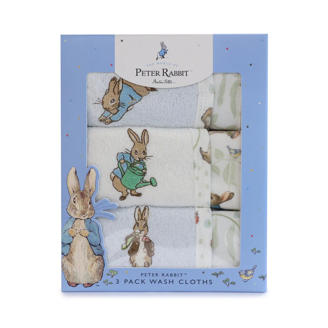 Bubba Blue Peter Rabbit & Benjamin Bunny 3pk Face Washers Blue