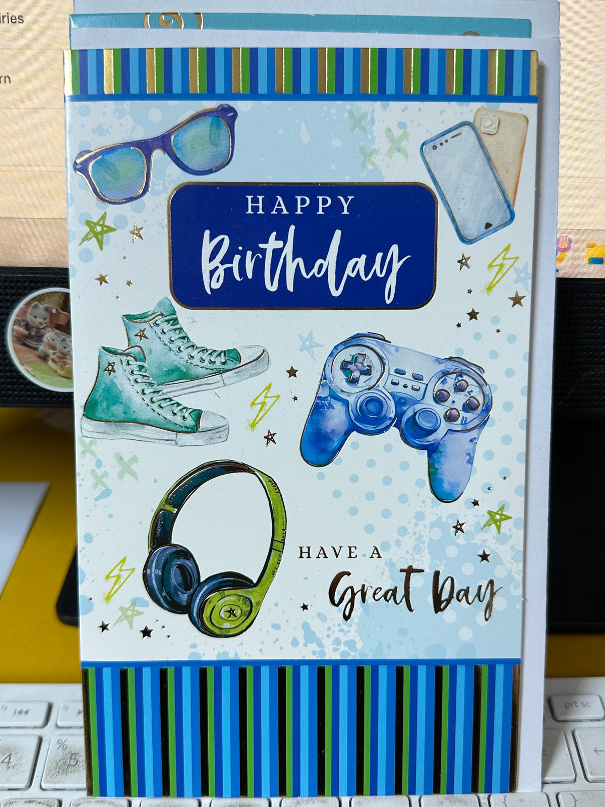 Birthday Card Teen Happy Birthday Blue Green Striped