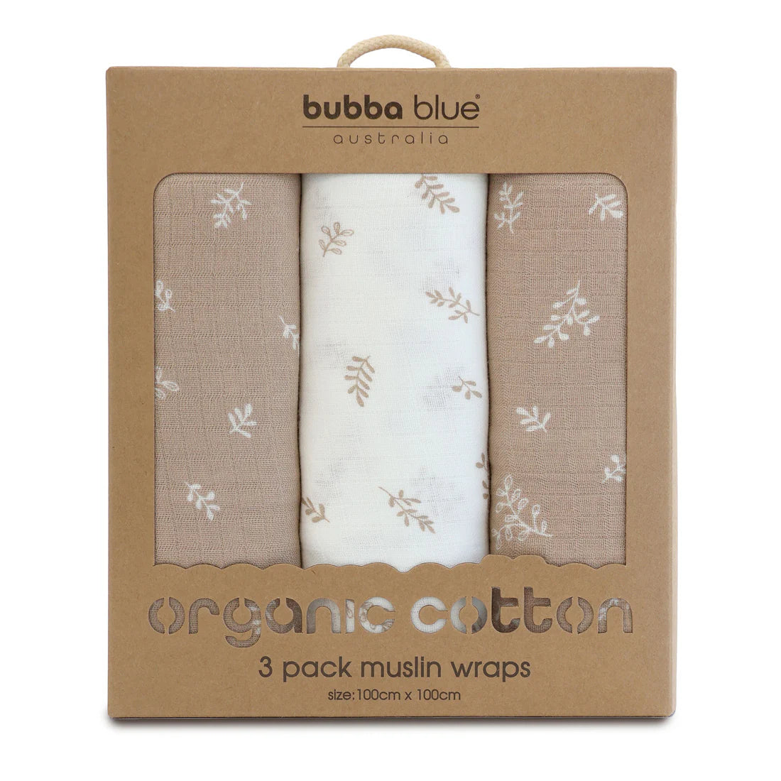 Bubba Blue Organic Cotton 3pk Muslin Wraps Chestnut