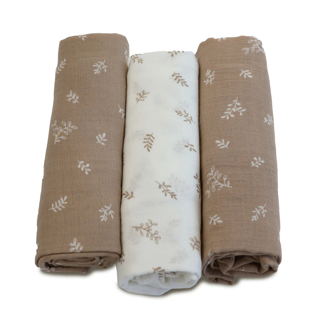 Bubba Blue Organic Cotton 3pk Muslin Wraps Chestnut