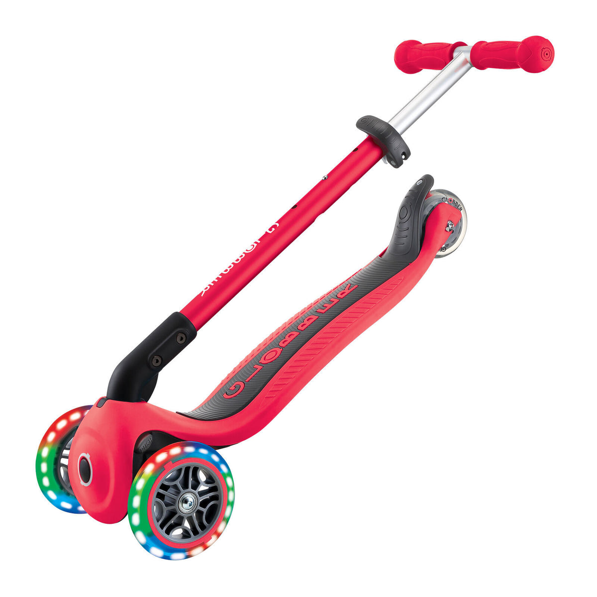 Globber Primo Foldable Lights 3 Wheel Scooter RED / DARK RED