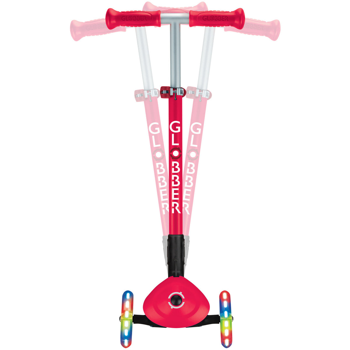 Globber Primo Foldable Lights 3 Wheel Scooter RED / DARK RED