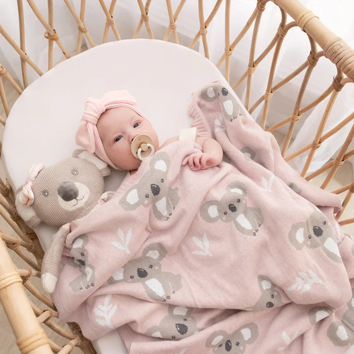 Living Textiles Koala/Blush Jacquard Blanket