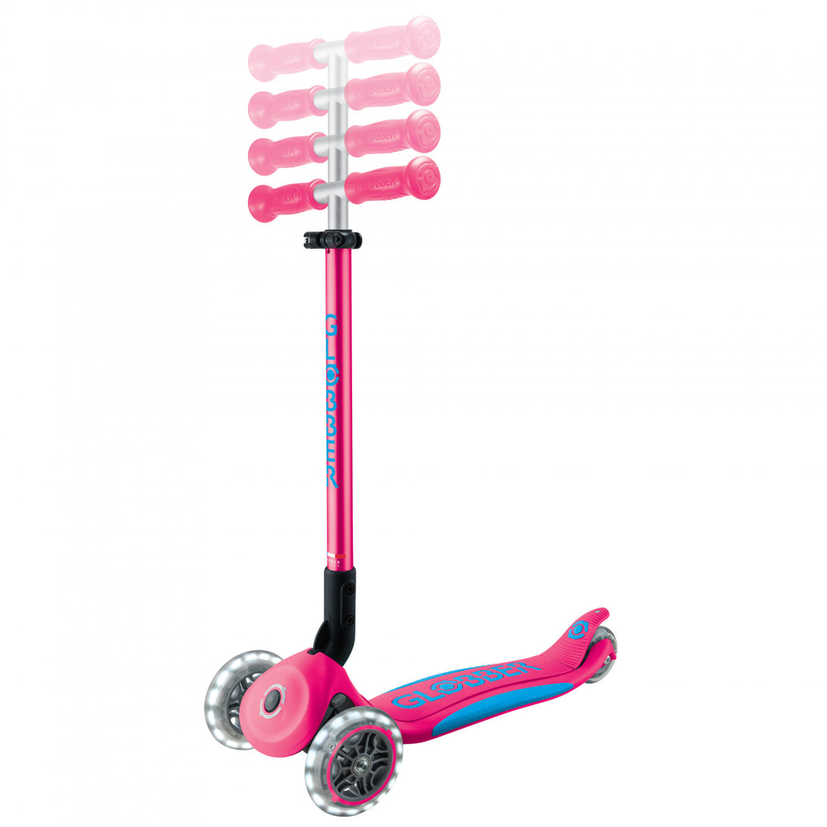 Globber Primo PLUS Lights 3 Wheel Scooter FUCHSIA / SKY BLUE