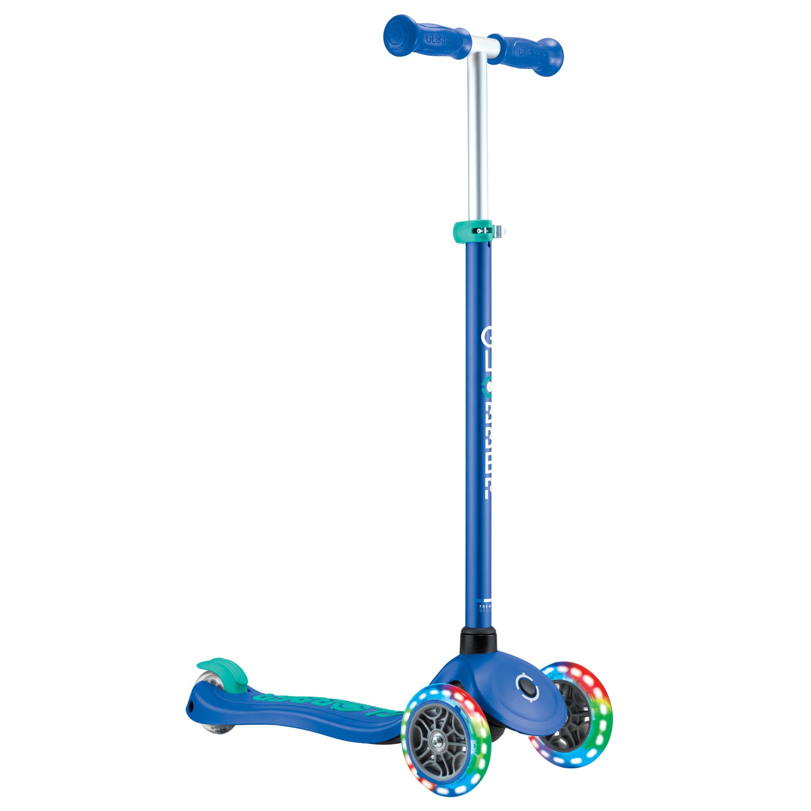 Globber Primo PLUS Lights 3 Wheel Scooter EMERALD GREEN / NAVY