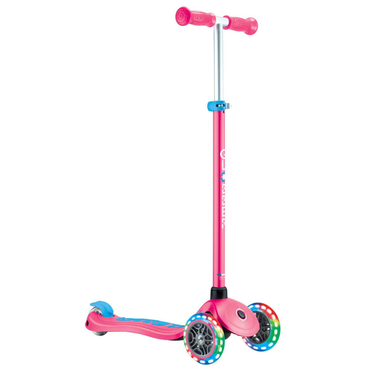 Globber Primo PLUS Lights 3 Wheel Scooter FUCHSIA / SKY BLUE