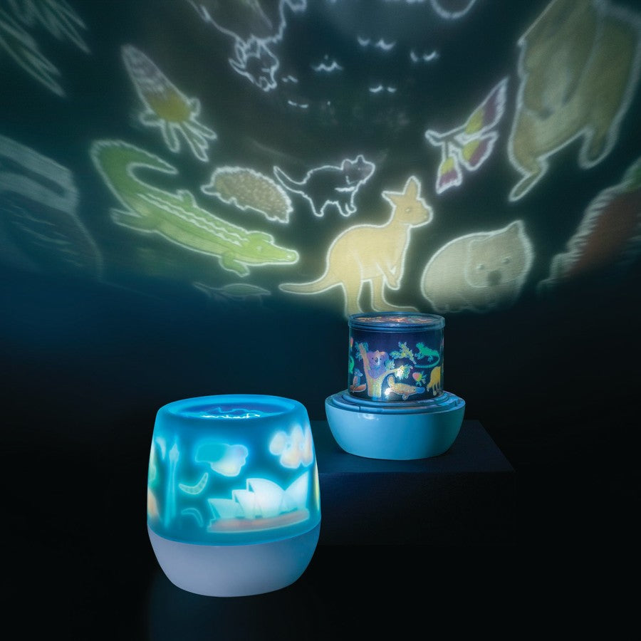 Lil Dreamers Lumi Go Round Rotating LED Projector Night Light Australiana USB or req 3 x AA batteries
