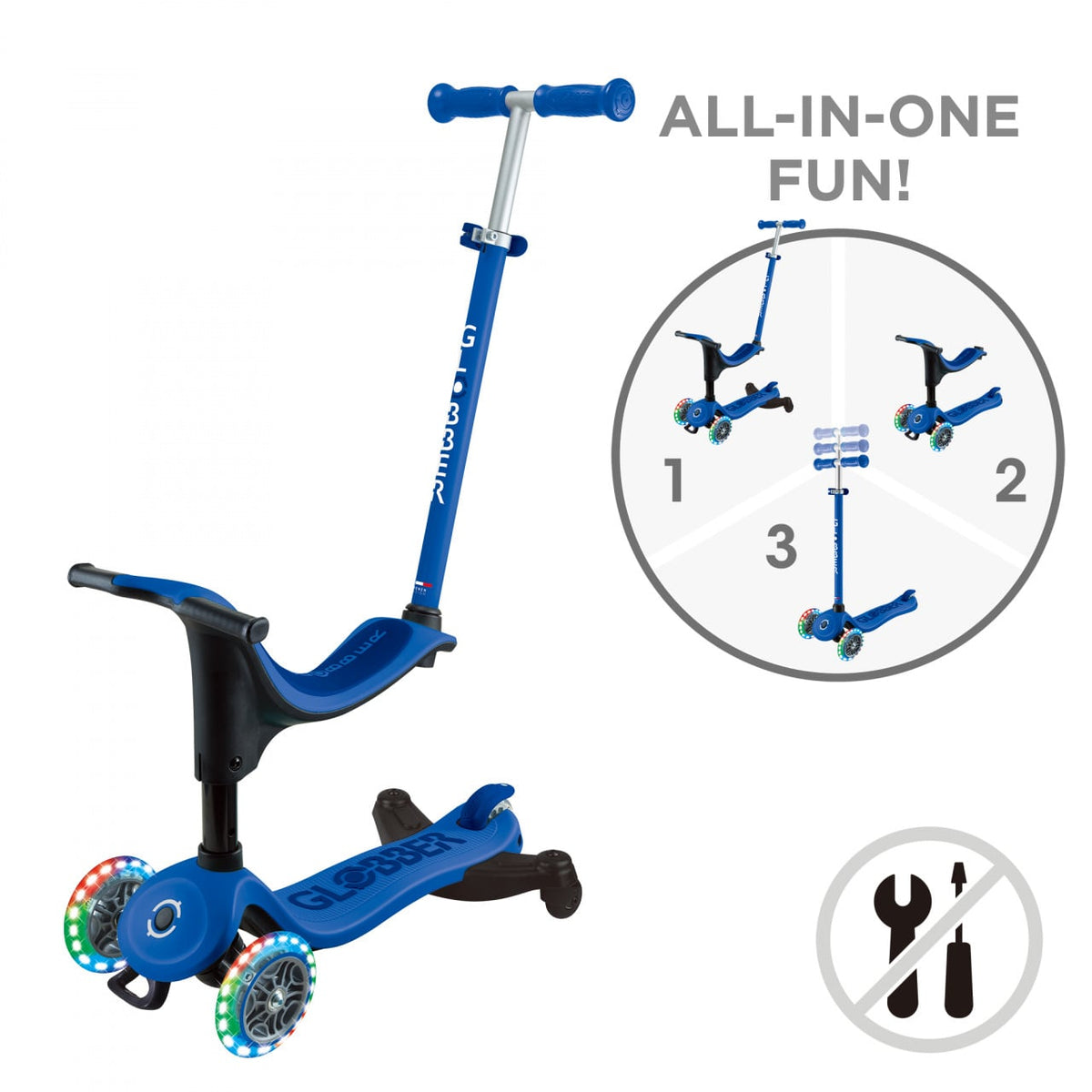 Globber Go Up Sporty Lights 360 NAVY / DARK BLUE