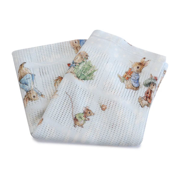 Bubba Blue Peter Rabbit &amp; Benjamin Bunny Cellular Blanket Blue