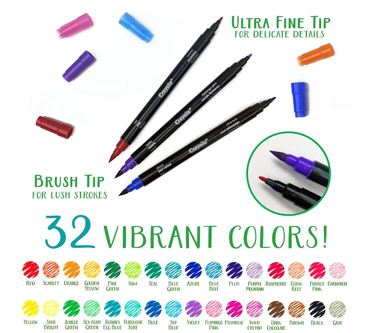 Crayola Signature Brush &amp; Detail Dual Tip Markers 16 pack