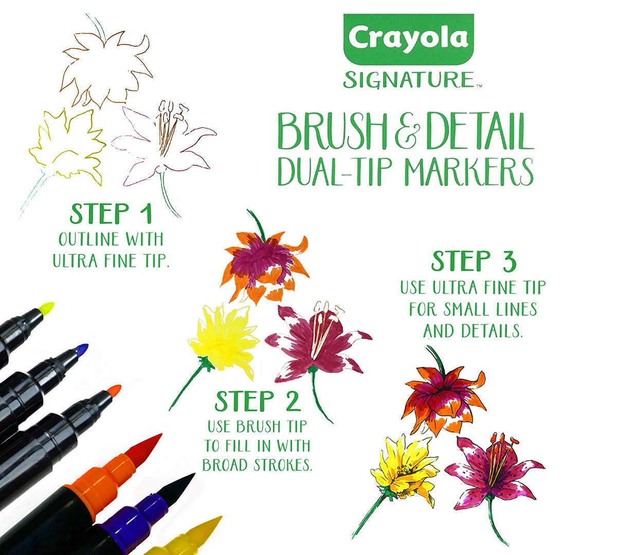 Crayola Signature Brush &amp; Detail Dual Tip Markers 16 pack