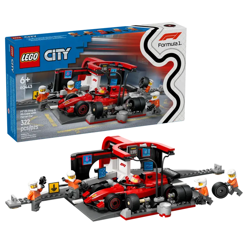 Lego 60443 City Formula 1 Pit Stop &amp; Pit Crew with Ferrari Car