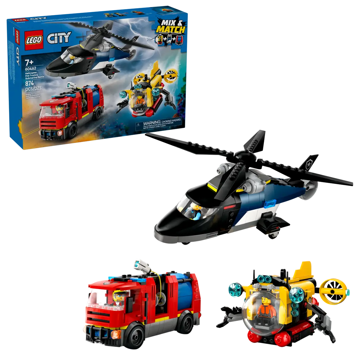Lego 60462 City Helicopter, Fire Truck &amp; Submarine Remix