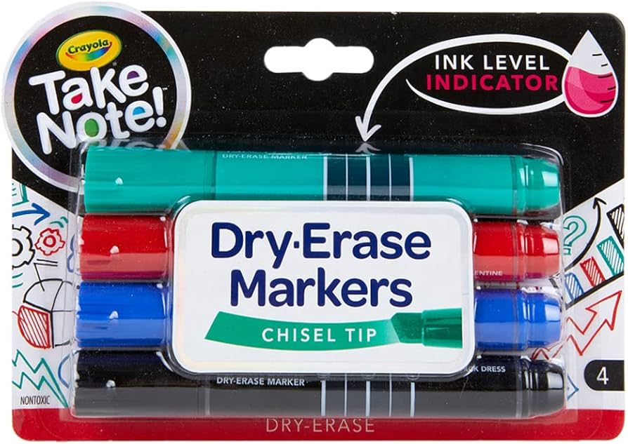 Crayola Take Note Chisel Tip White Board Markers 4Pk