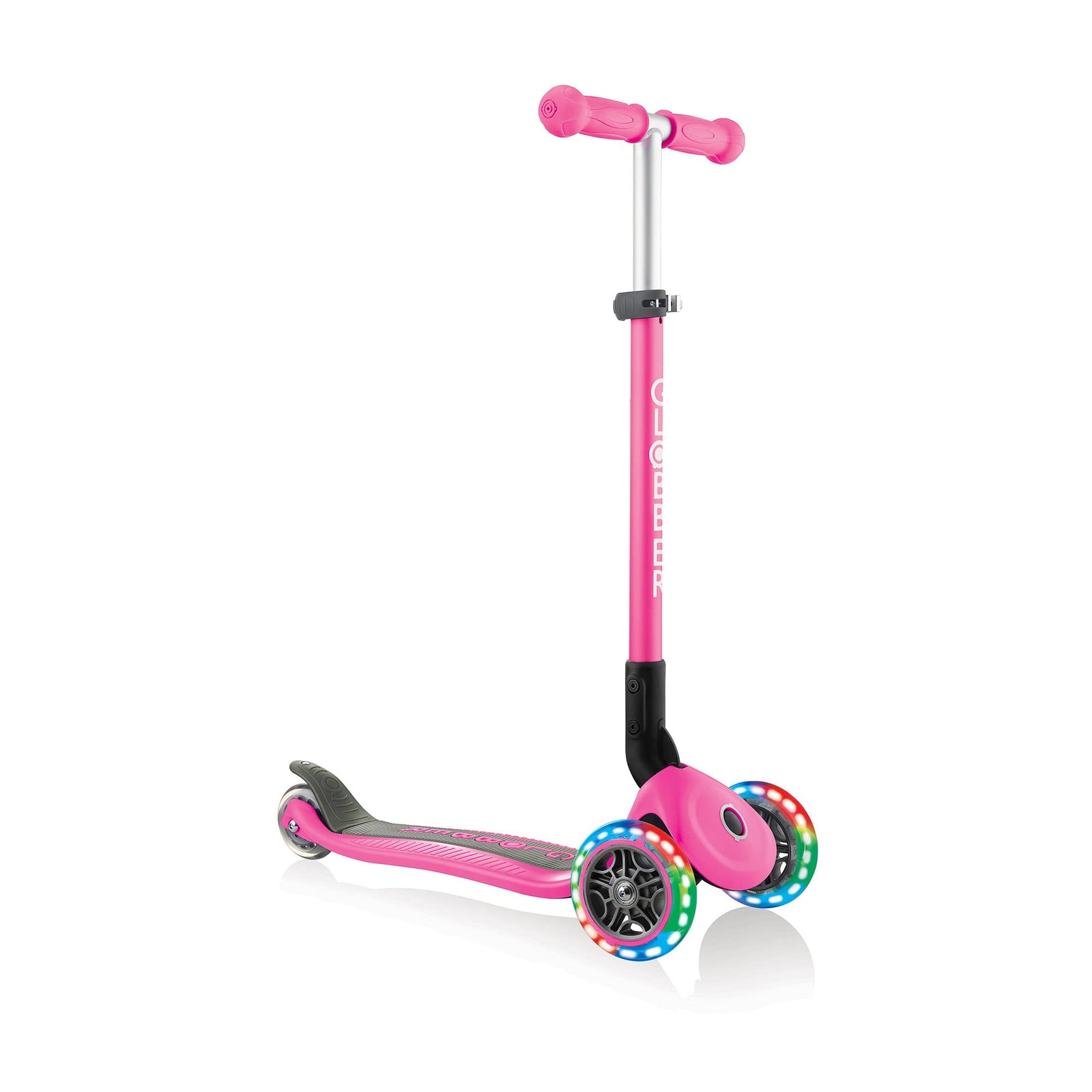 Globber Primo Foldable Lights Anodized Bar 3 Wheel Scooter NEON PINK