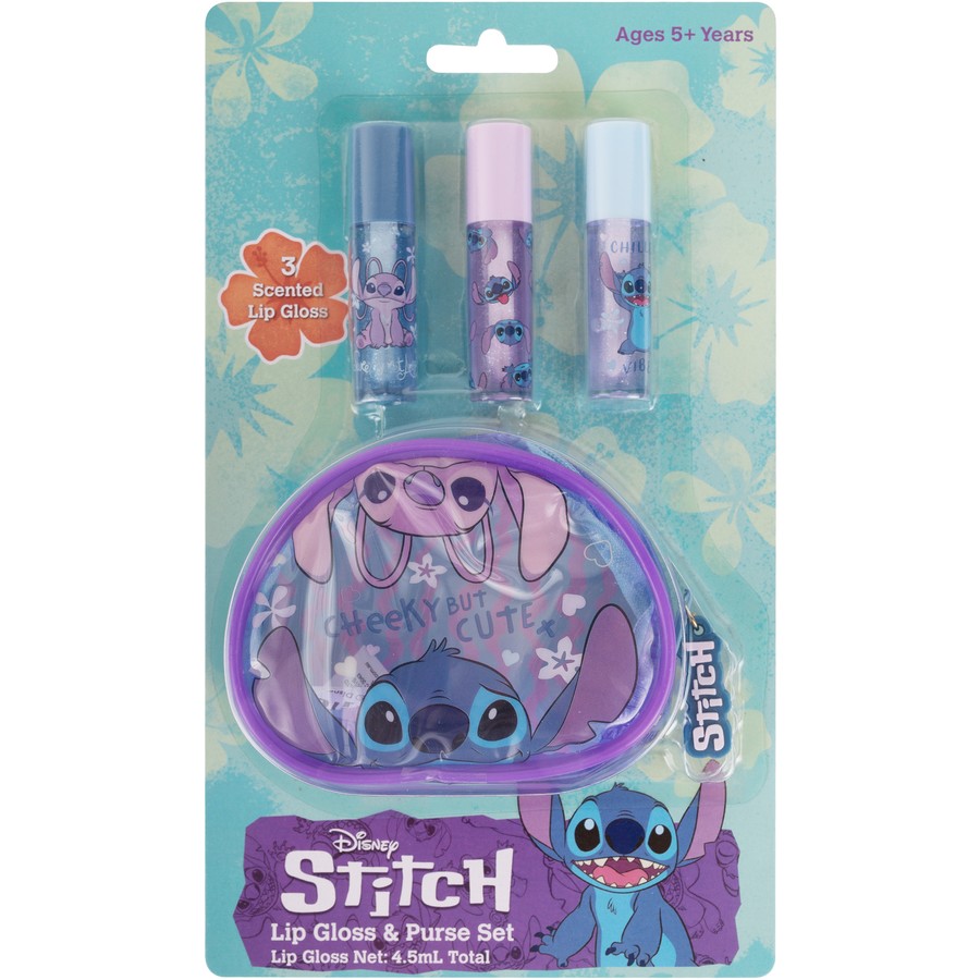 Disney Stitch  3pk Lip Gloss and Cosmetic Purse Set
