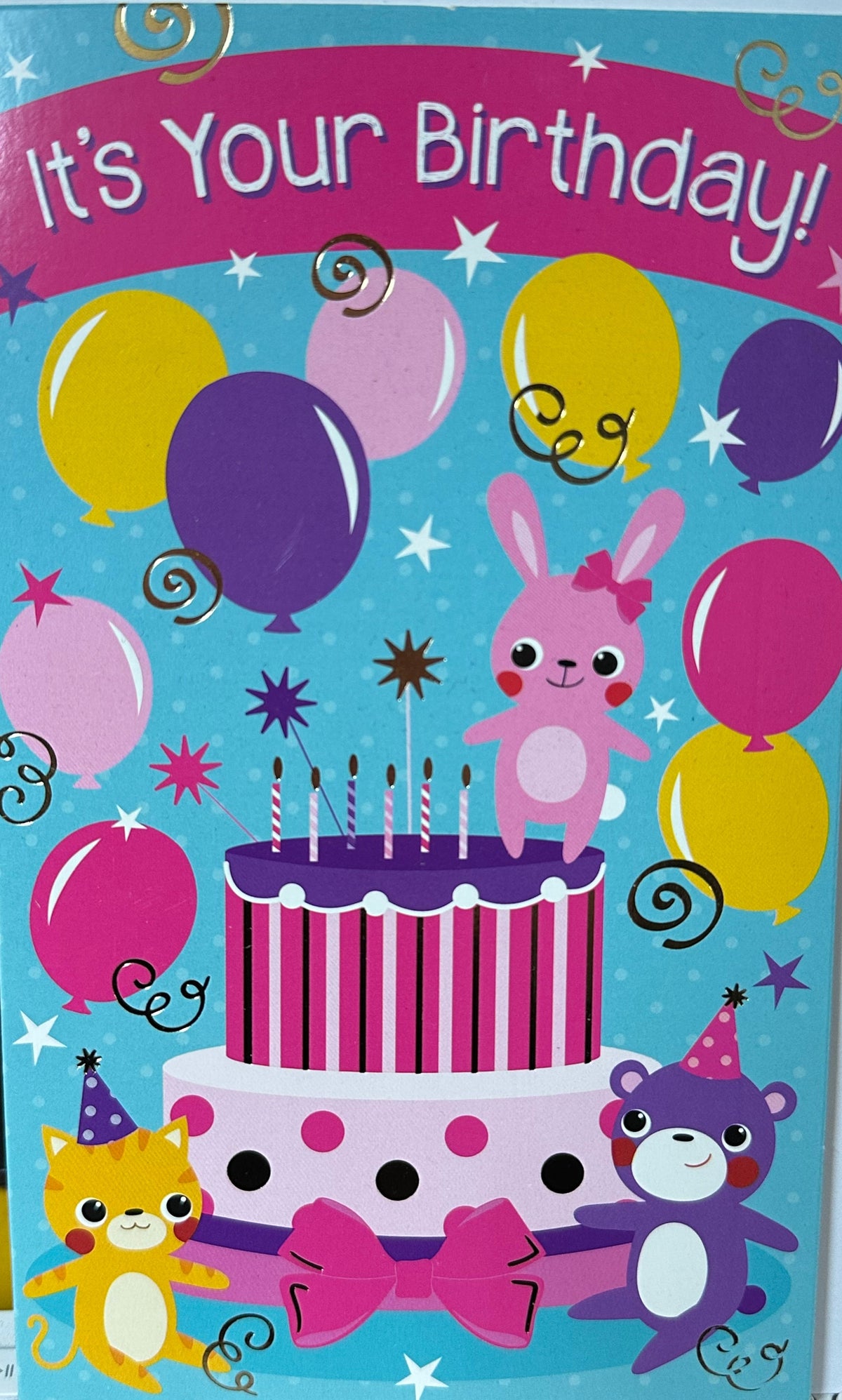 Birthday Card Girl Cake with Balloons and Animals