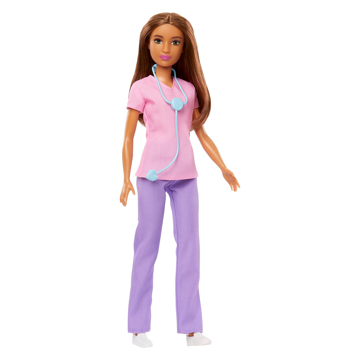 Barbie You Can Be Anything Doll - Professional Doctor Brunette, pink top, purple pants