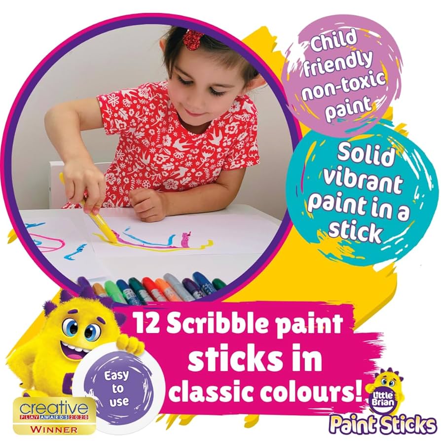 Little Brian Scribble Paint Sticks 12pk Classic Colours