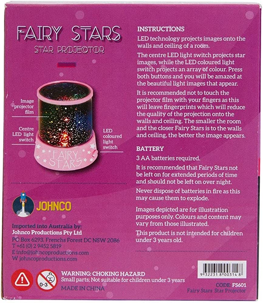 Johnco Fairy Stars Star Projector - Req 3 AA Batteries