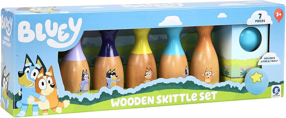 Bluey Wooden Skittle/Bowling Pin Set