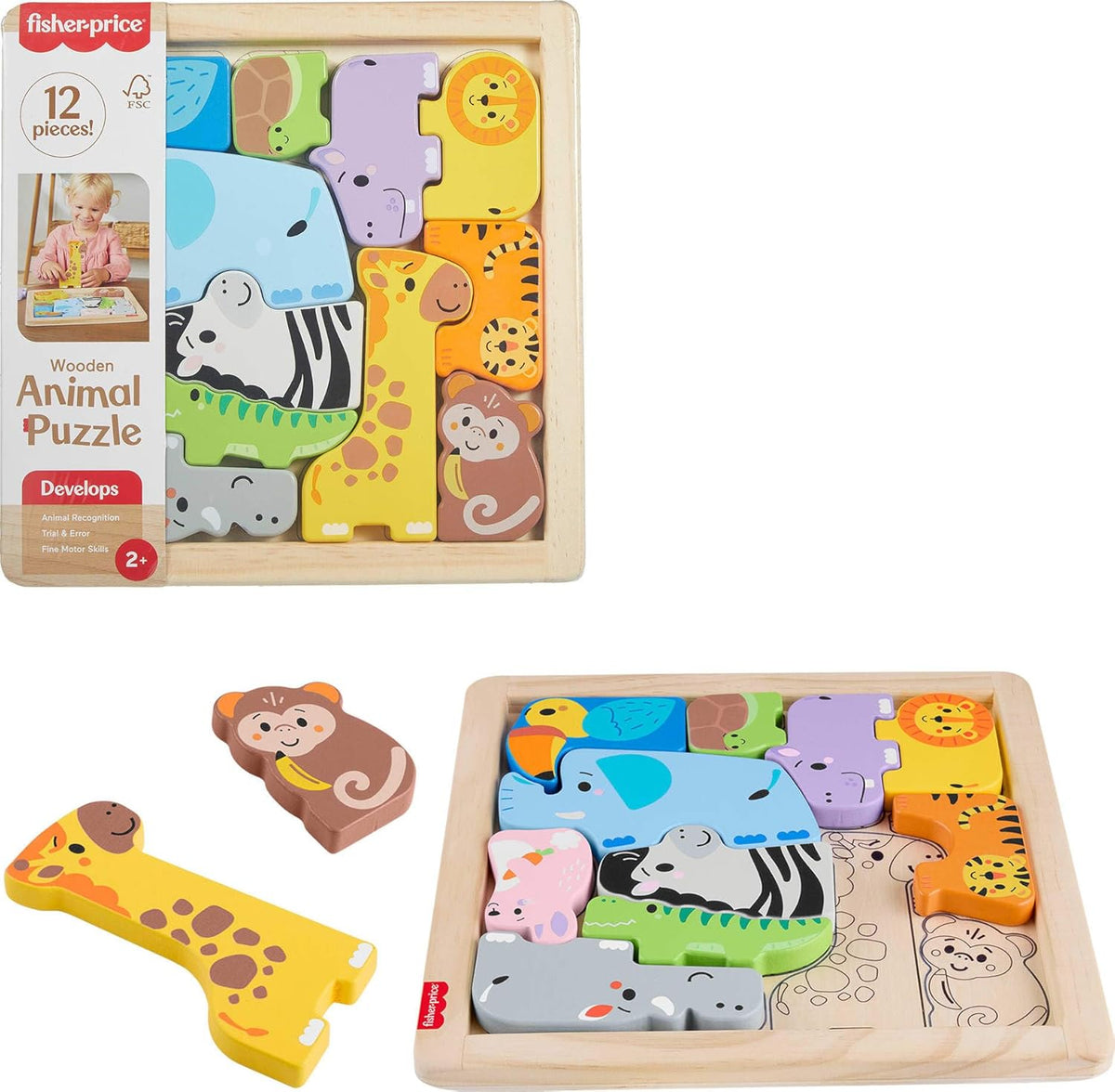 Fisher Price Wooden Jigsaw Puzzle 12pcs Animals