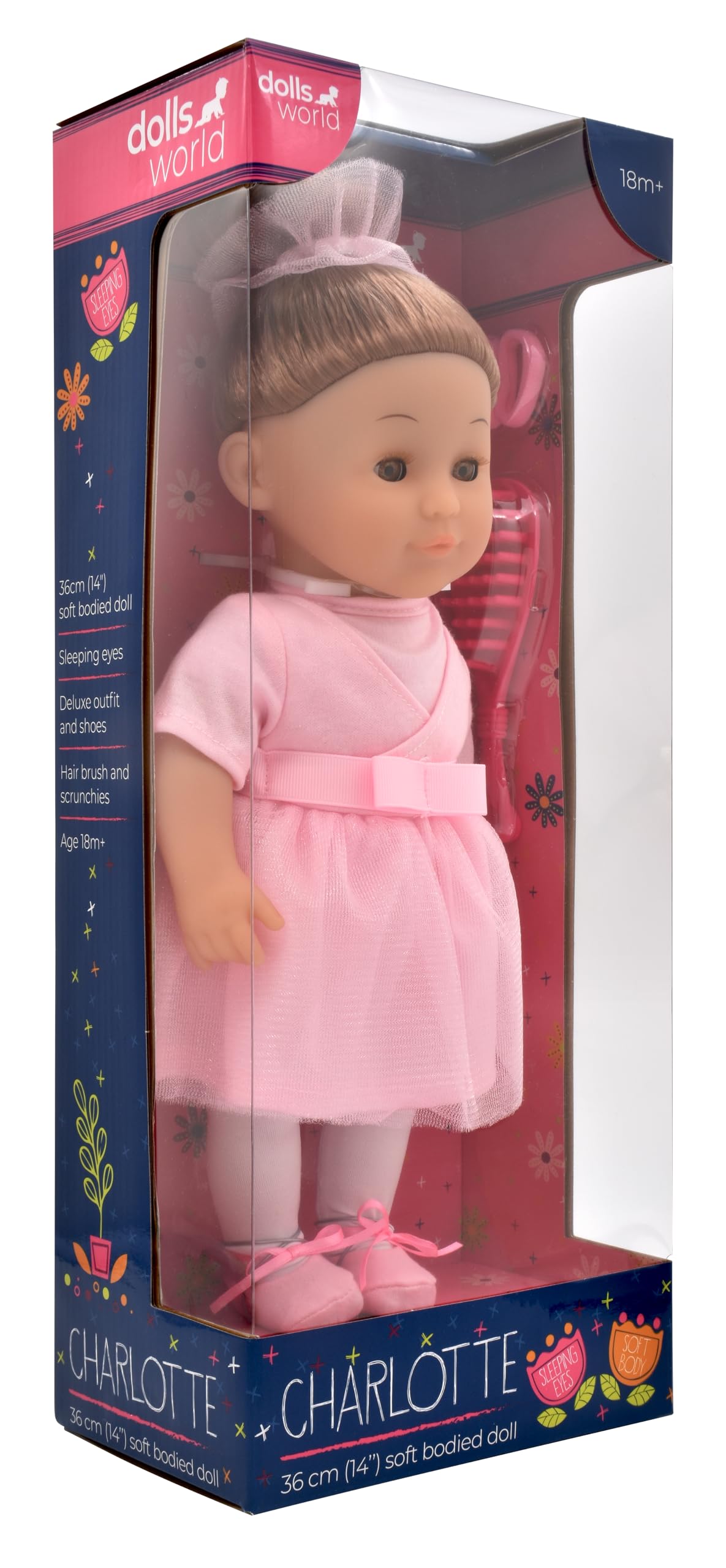 Dolls World Brunette 36cm Soft Bodied Doll - CHARLOTTE