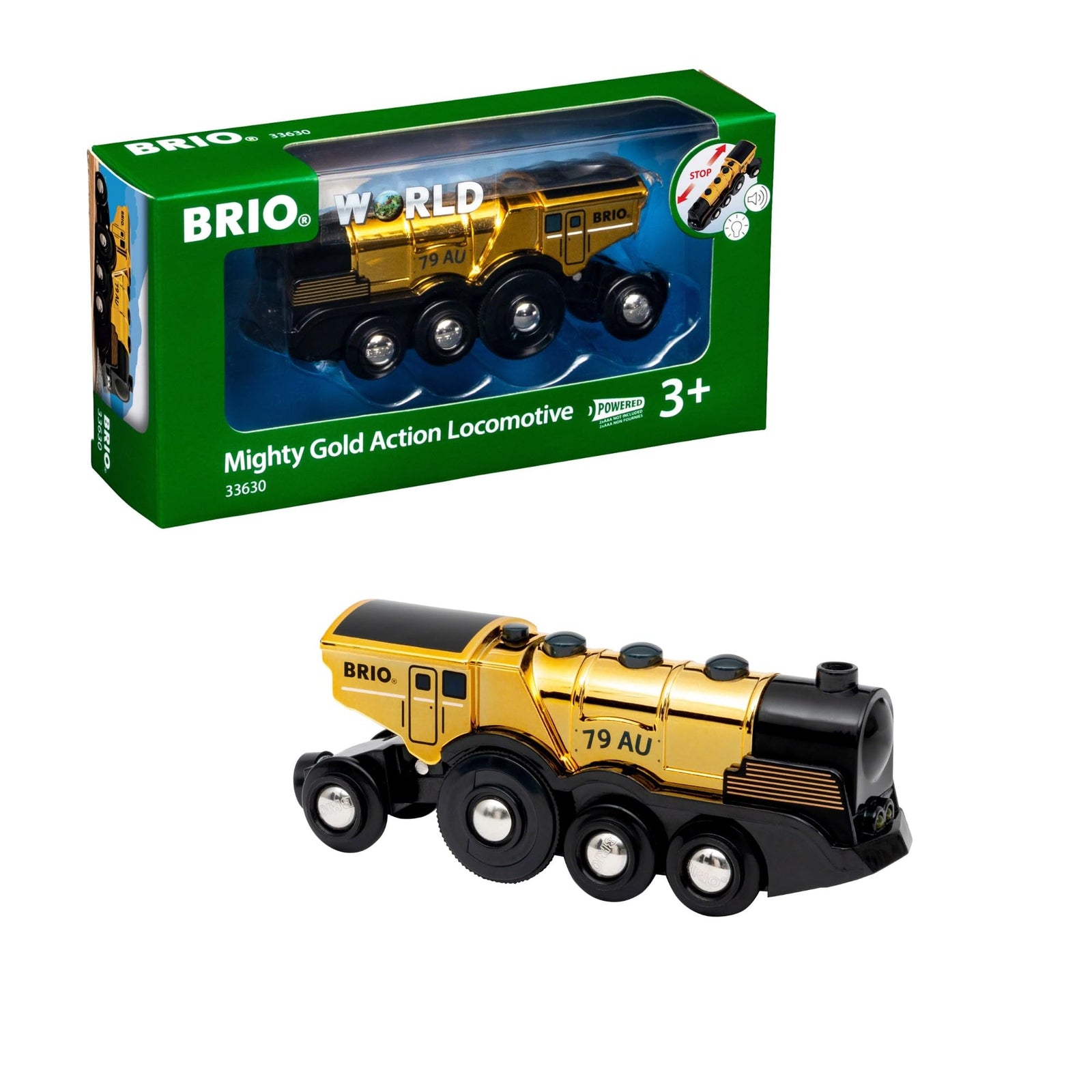 BRIO 33630 Mighty Gold Action Locomotive req 2 x AAA batteries